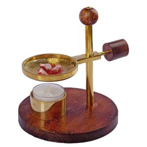 Weihrauchbrenner, höhenverstellbar, Mangoholz mit Messing